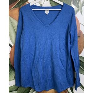 Nic + Zoe Top Medium V Neck Cotton Viscose Blend Pullover Sweater Blue